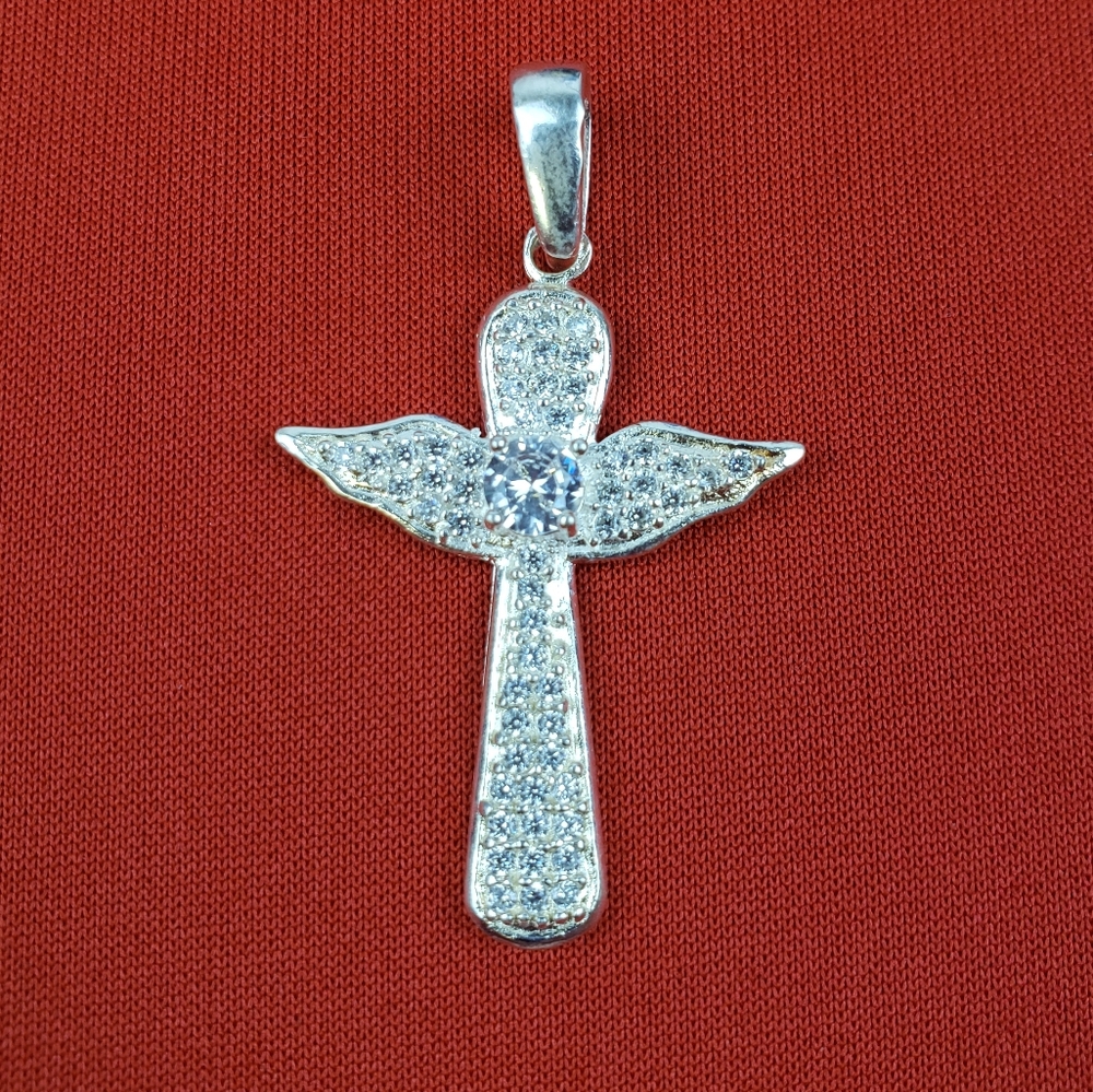 925 sterling silver dove pendant  Holy‎ Spirit Cross with zircon stones